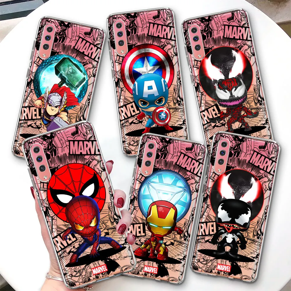 Marvel Cartoon Iron Man Spiderman Phone Case for Samsung Galaxy A40 A20e A30s A7 A70 A70s A6 A8 A04s A50 TPU Transparent Cover