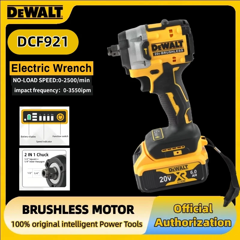 디월트 DCF921 무선 임팩트 렌치 - 가변 속도 베어 툴 프로급 성능 강력한 ATOMIC 20V MAX 1/2인치
