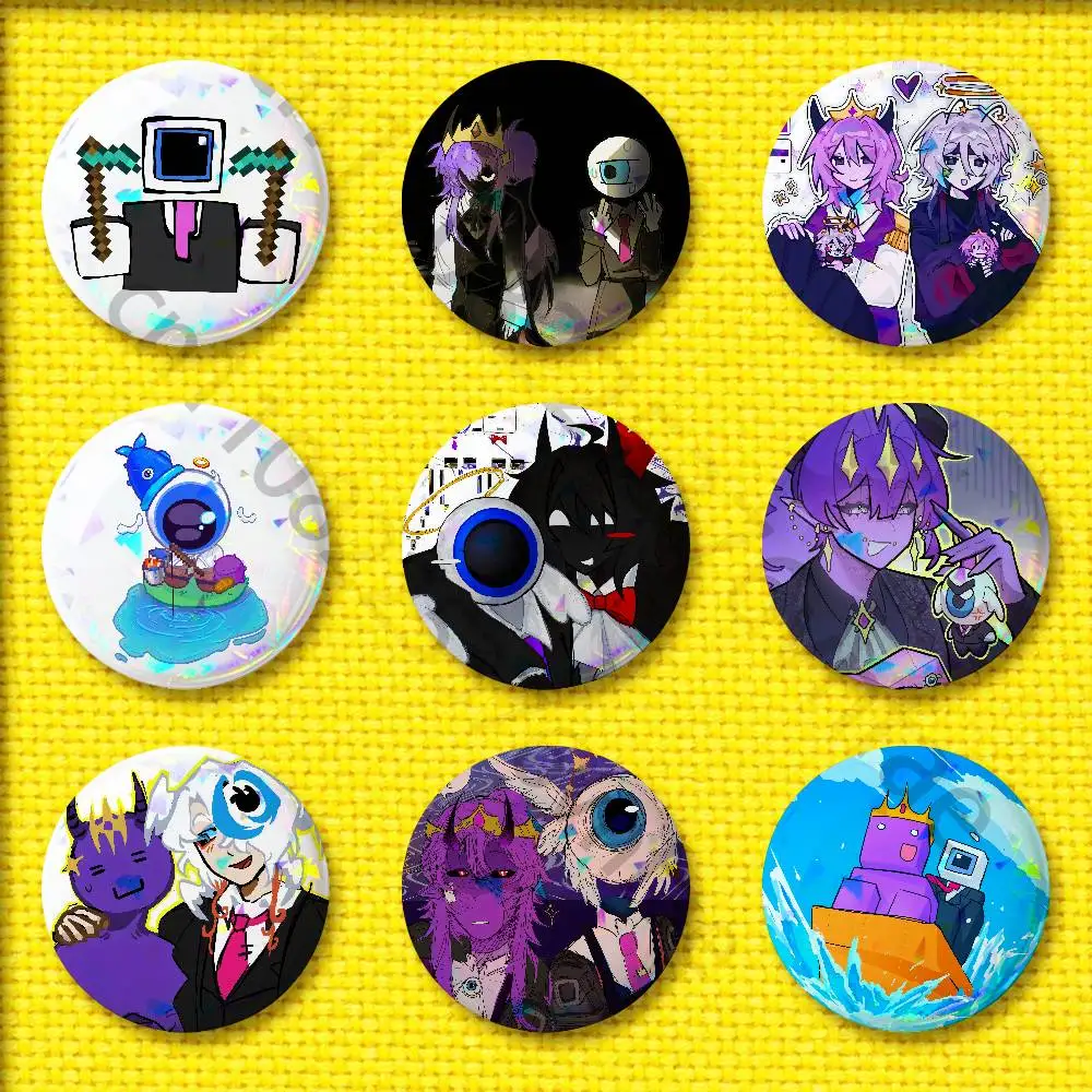 For Wemmbu Eggchan Tax Duo Badge 75mm 25mm 44mm 32mm 58mm Round Pin Brooch Insignia Shell Ornament