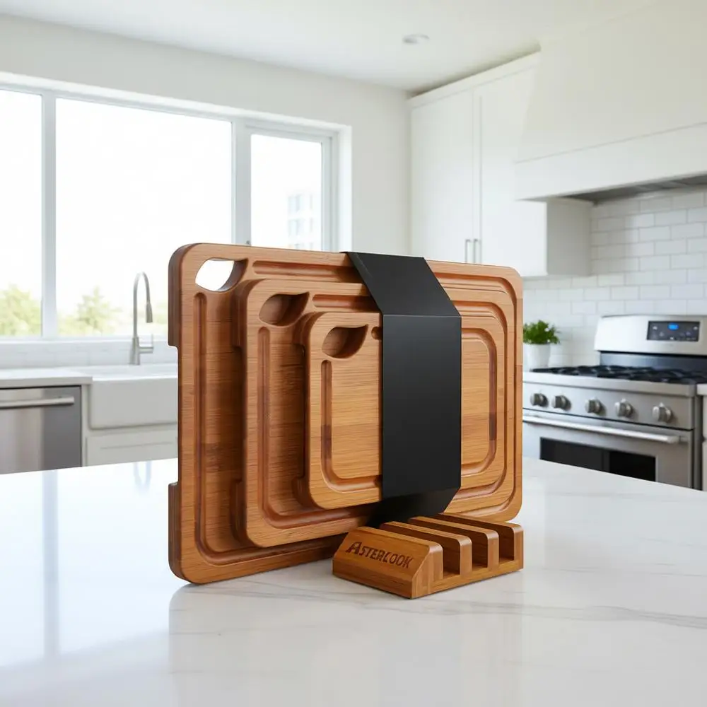 

Reversible Bamboo Charcuterie Board with Juice Grooves and Easy Grip Handles