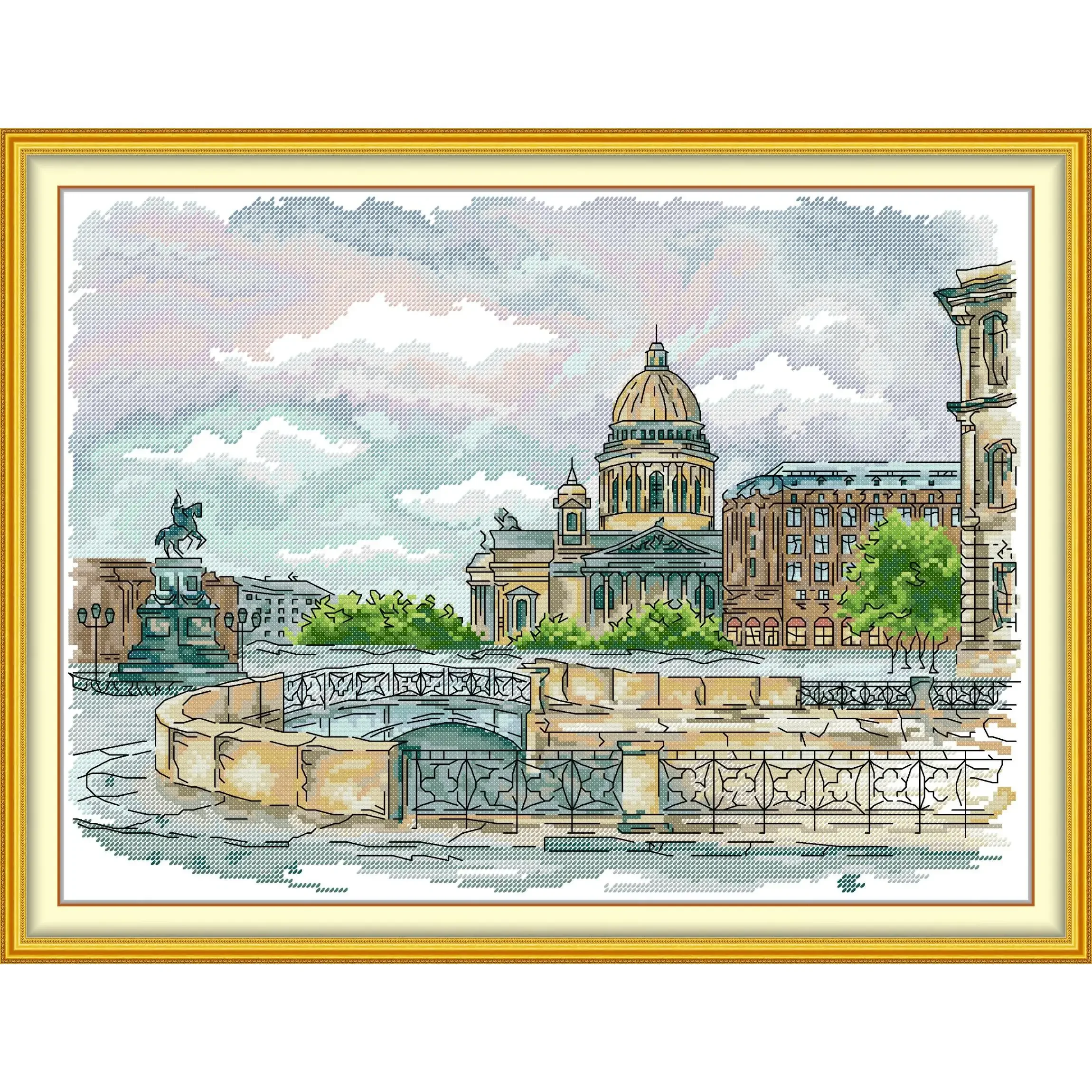 Joy Sunday Pre-printed Cross Stitch Kit  Easy Pattern Aida  Stamped Fabric Embroidery Set-Saint Petersburg