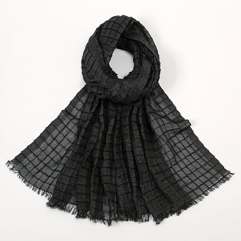 شالات وركس سادة مربعات للتجاعيد للسيدات ، لمعان لامع ، لف عقال مطوي ، أوشحة مجعدة صلبة ، حجاب إسلامي ،