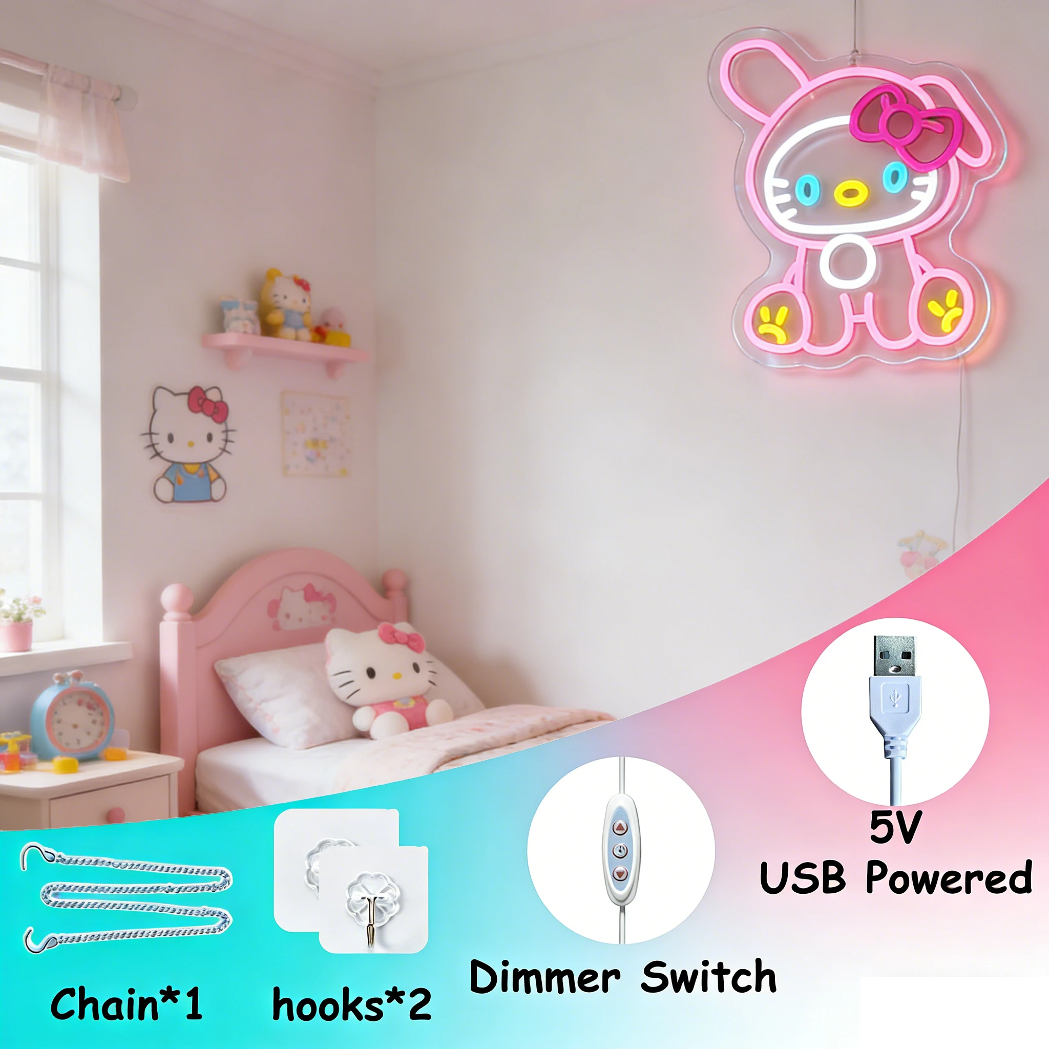 لافتة نيون هالو كيتي على شكل أ - مراجعة Lighting Room Decor Items وسعره