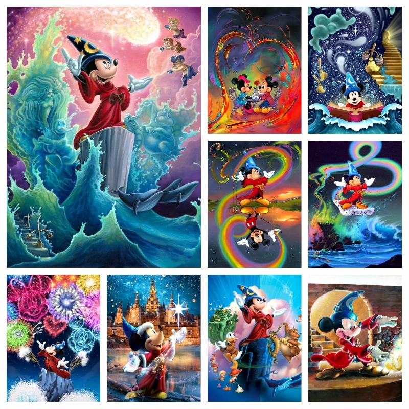 Fantasia 1940 การ์ตูนดิสนีย์ฟิล์มเพชรจิตรกรรมชุด Mickey Sorcerers Magic Mosaic Cross Stitch Art เด็กของขวัญตกแต่ง