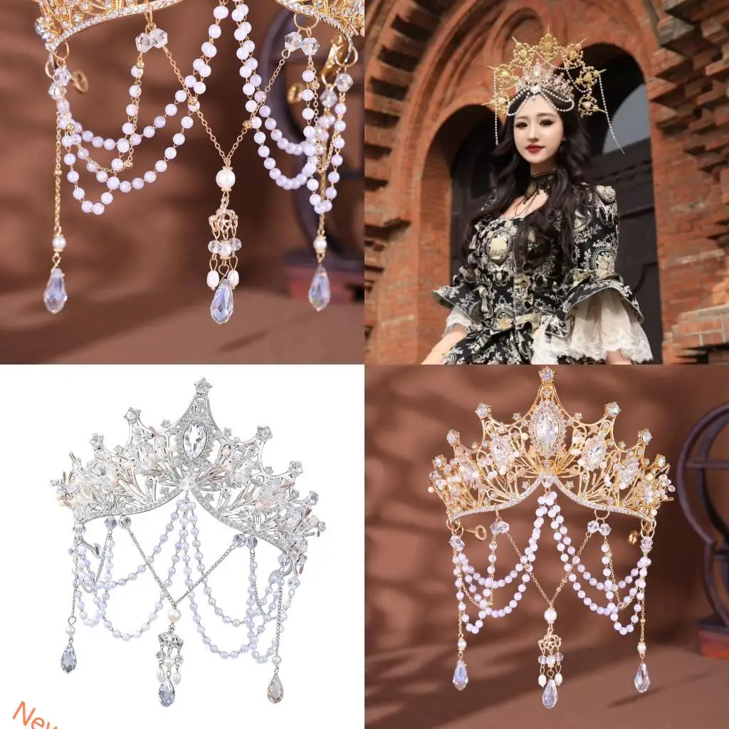 

Stylish Pearls Embellished Hair Accessory Crowned Headwear for Various Occasion LXAD