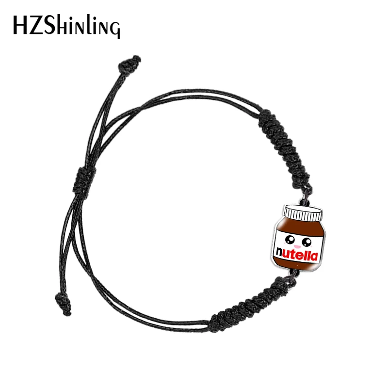 hamburger nutella Print Black and Red Woven Adjustable Bracelet Rope Chain Acrylic Resin Epoxy Fashion Jewelry for Women