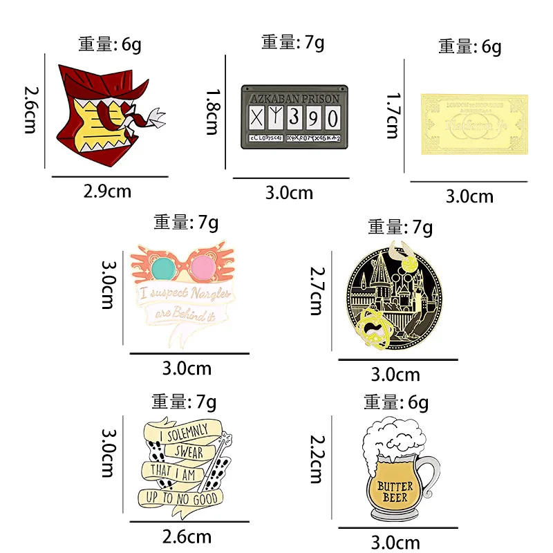 Creative Geometry Gold Stamps Enamel Brooch Glasses Beer Round Castle Alloy Pins Badge Punk Jewelry Gift For Friends