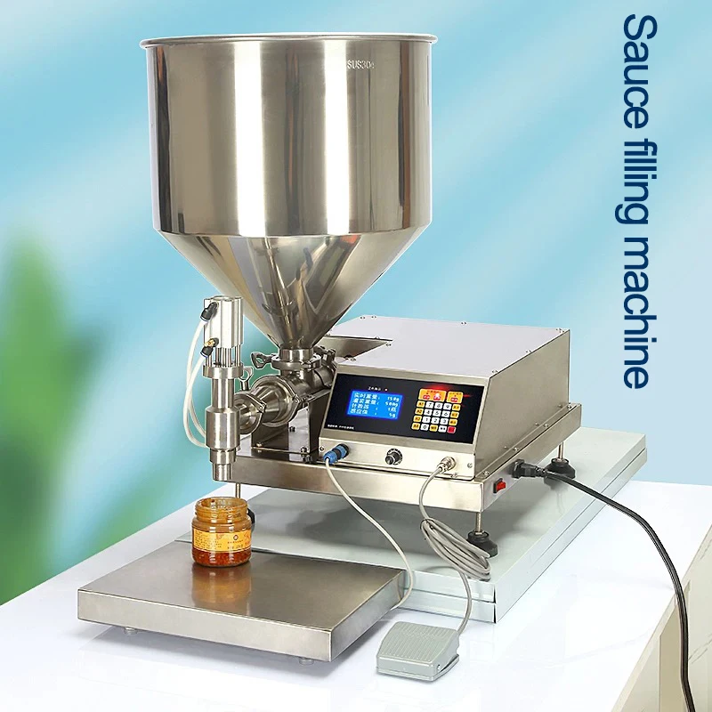 Máquina llenadora de salsa, pesaje de líquidos, mezcla de olla caliente, base, sésamo, pimienta, pasta de frijol, máquina llenadora cuantitativa automática
