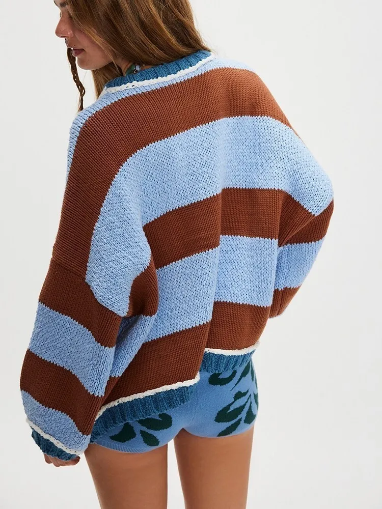 

Новый зимний и весенний повседневный полосатый женский топ, свитера для женщин, топы с длинными рукавами, женский вязаный свитер, одежда Kawaii