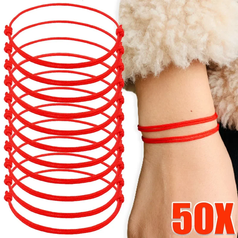 4/50pcs Braided Red String Bracelet Women Men Adjustable Simple Rope Braided Bracelets for Good Lucky Handmade Couple Jewelry