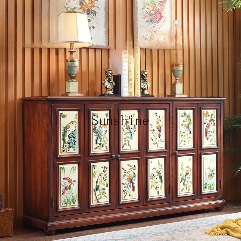 Flower and bird painted all solid wood activity baffle shoe cabinet dining edge folding door porch partition