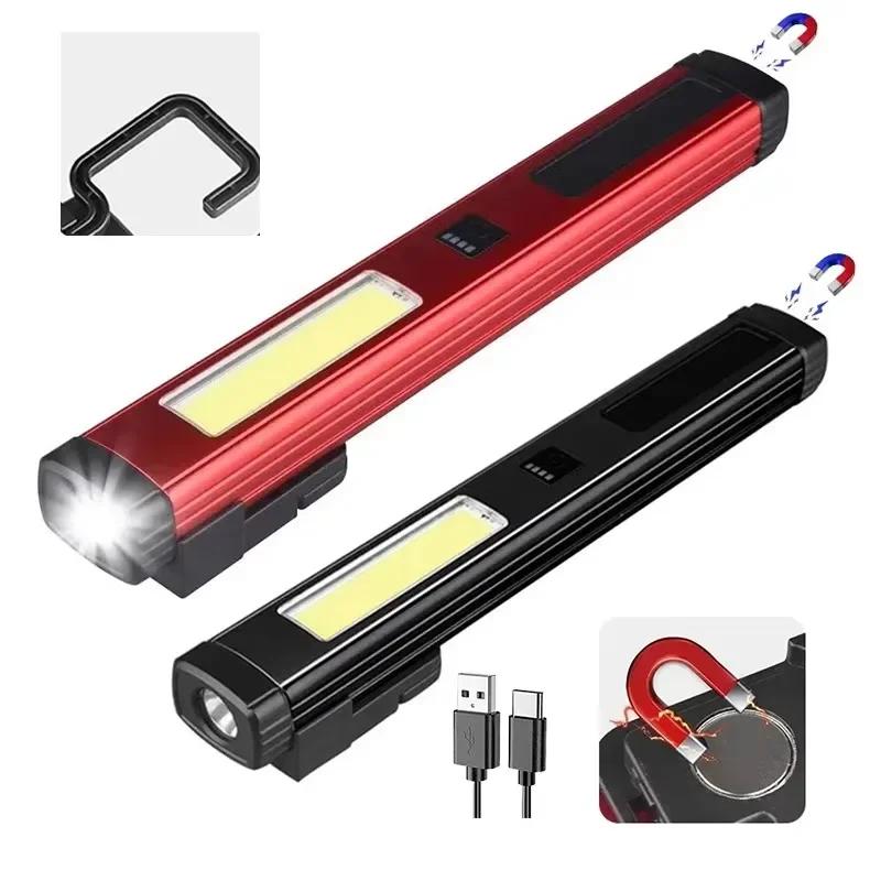 New LED Flashlight Type-C Rechargeable COB Work Light Magnetic Hanging Hook Power Bank Function Power Display Inspection Lantern