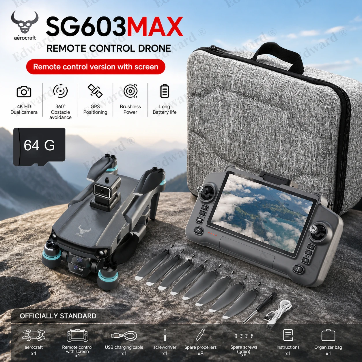

3 axis anti shake gimbal 5.5-inch touch remote control GPS positioning brushless optical flow dual obstacle avoidance SG603PMAX