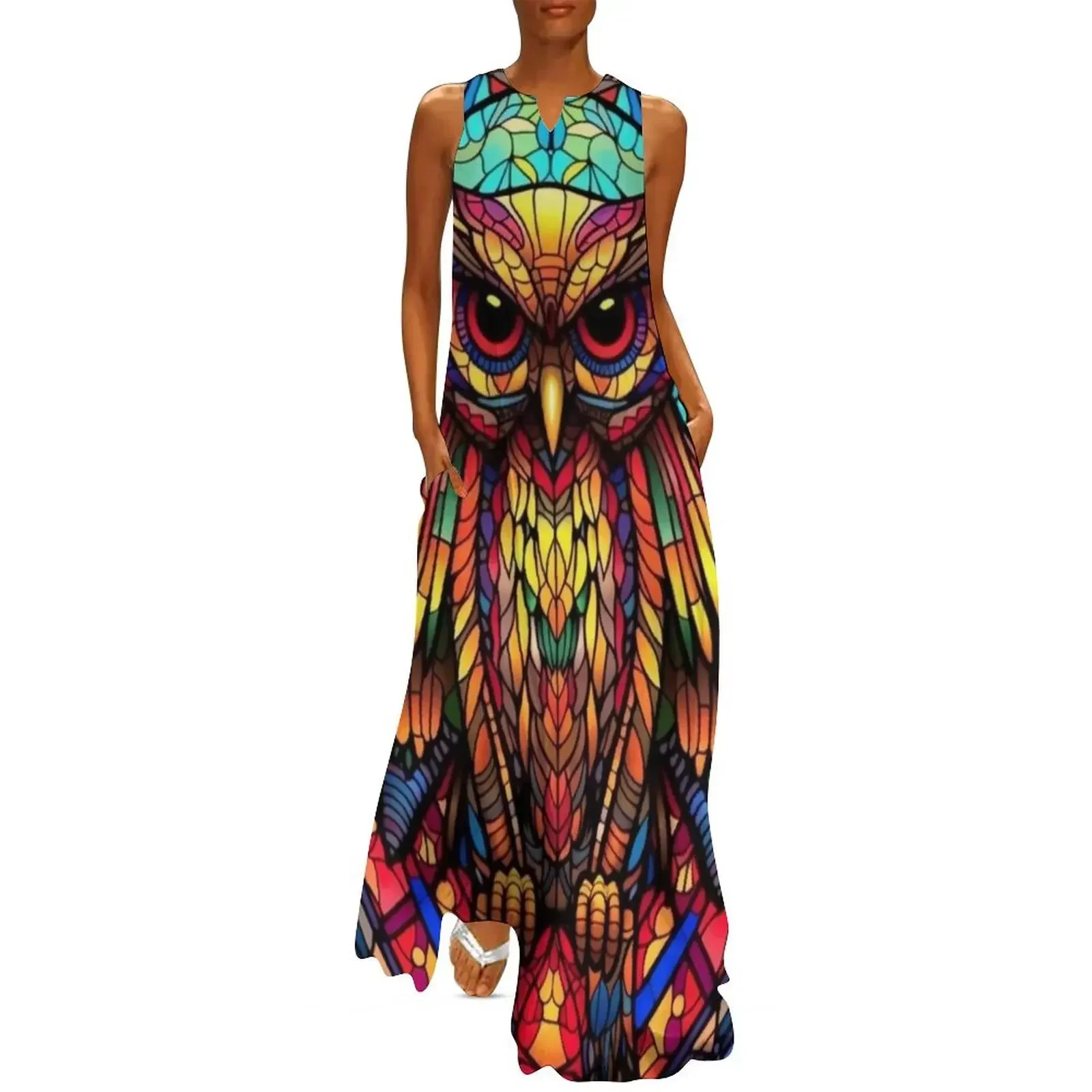 

Magical Stained Glass Owl Pattern Long Dress dresses for official occasions Female clothing elegant guest wedding dress Dress