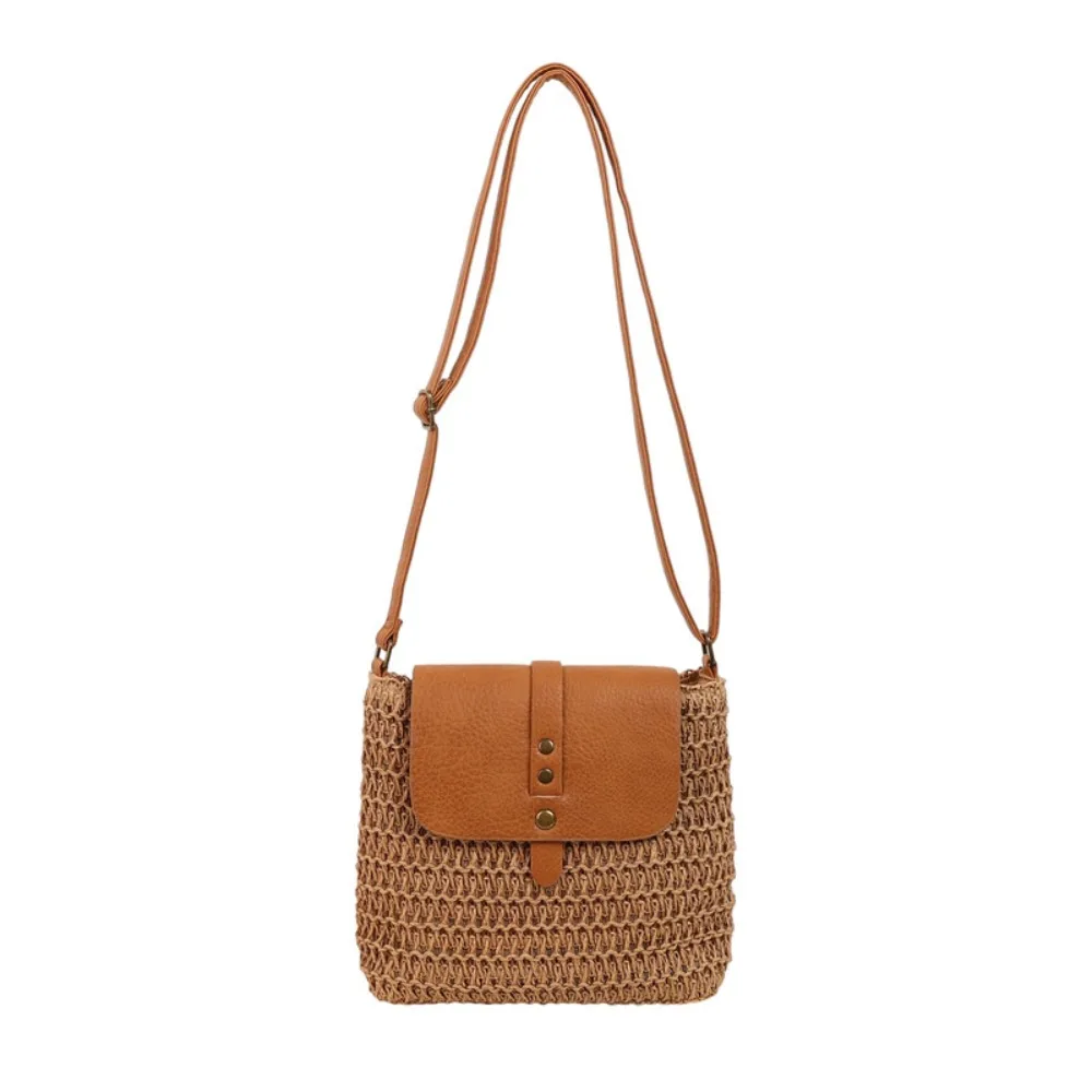 

Bohemian Style Woven Saddle Bag Magnetic Button Mobile Phone Bag Straw Crossbody Bag Lightweight Retro Weave Shoulder Bag Summer