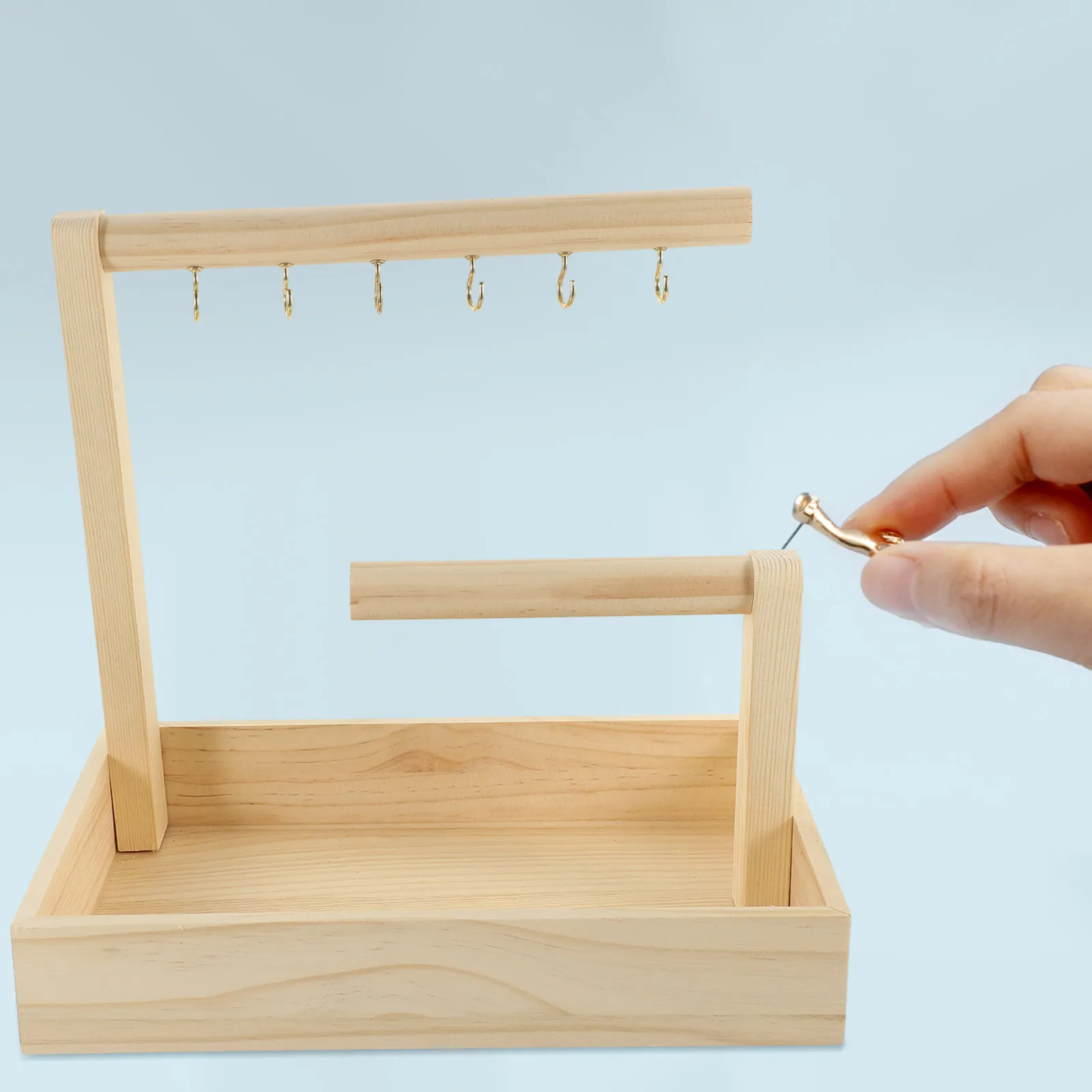 

Premium Solid Wood Jewelry Stand with Tray for Necklaces Bracelets Keychains Beads Space Saving Desktop Display Rack