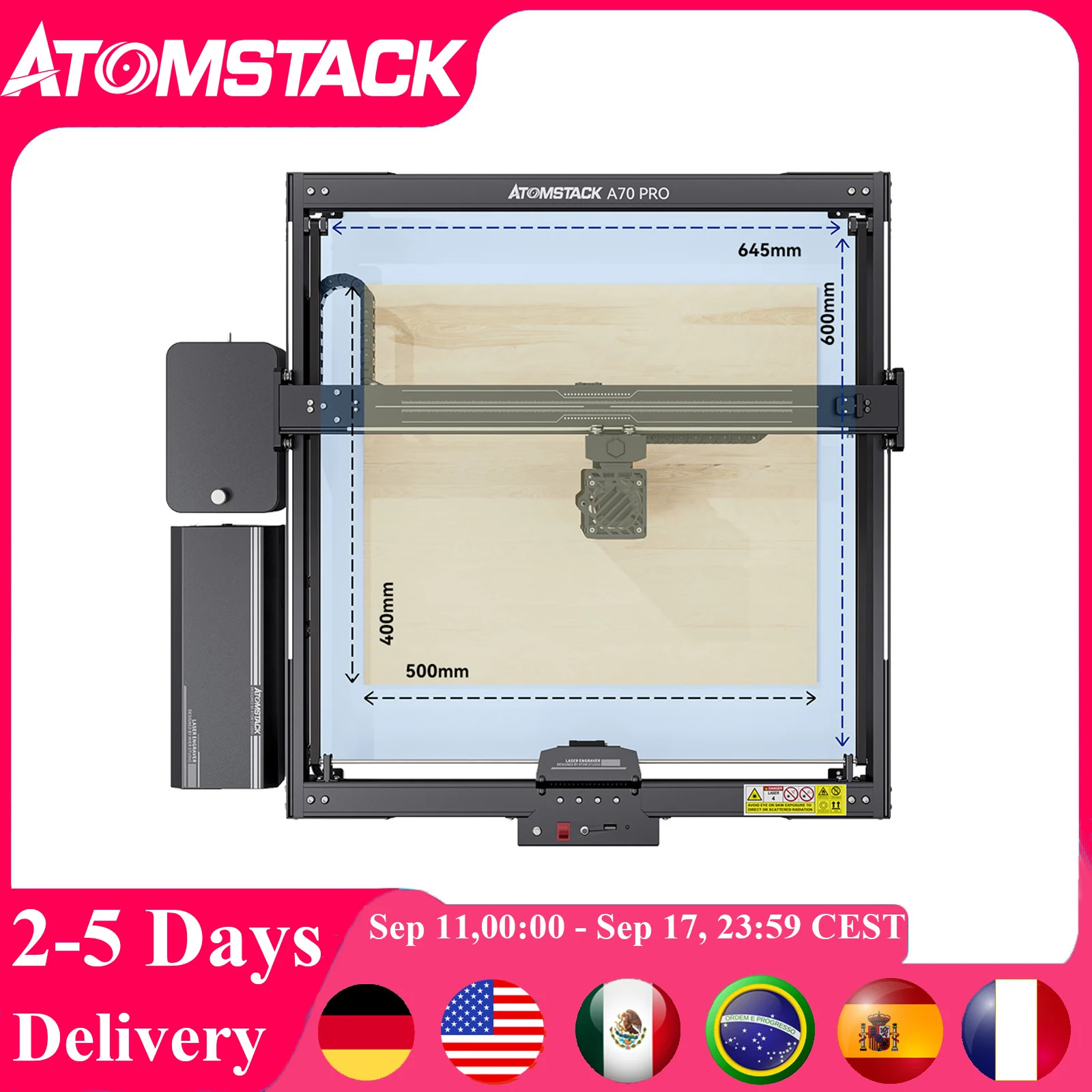 ATOMSTACK A70 Pro 360W maszyna do grawerowania laserowego z asystentem powietrza podwójny tryb wyjścia grawer laserowy CNC 500x400mm obszar roboczy