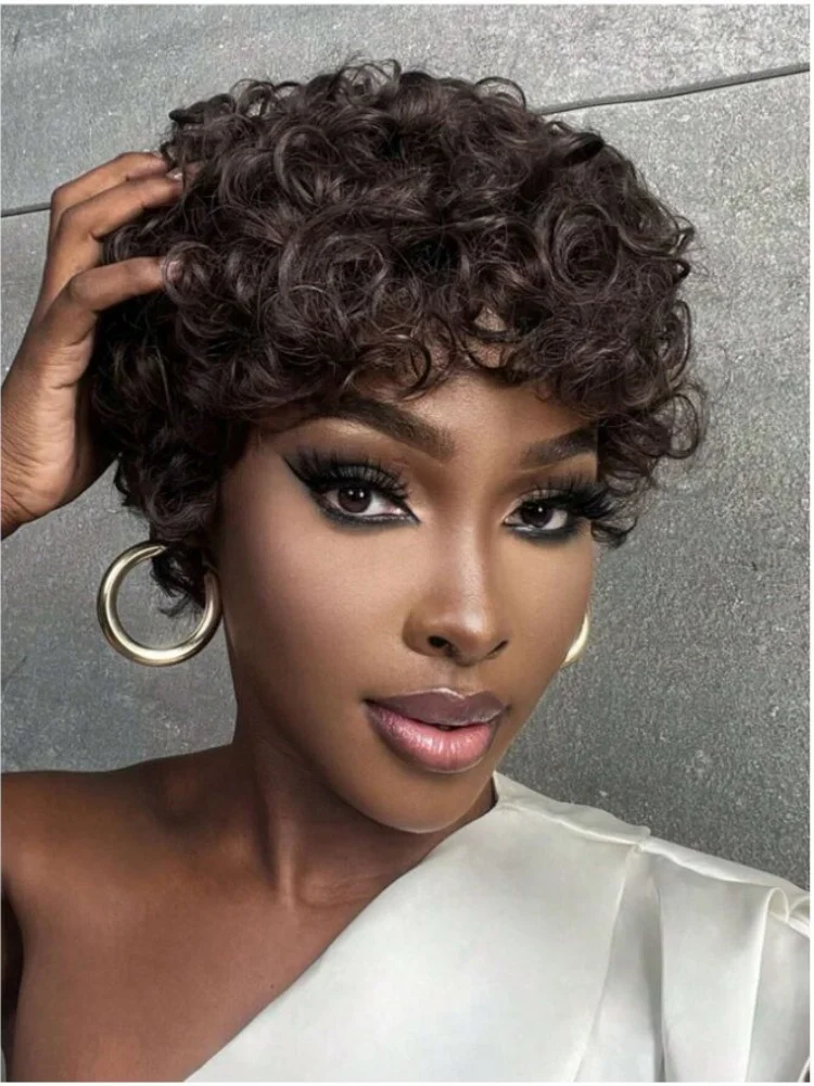 

hort Pixie Wigs for Black Women Short Black Curly Pixie Wigs Synthetic Hair Wigs for Black Women Natural Wavy Black Pixie Cut