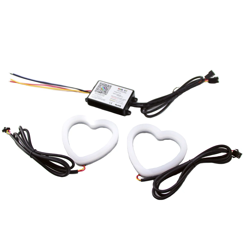 2 RGB Heart Row LED Modified Headlights With Bluetooth APP Fog Lights Heart Aperture