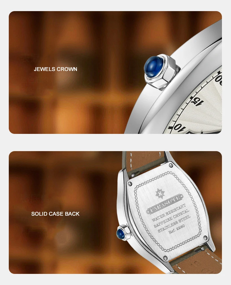 FARASUTE Men Automatic Watch Jump Hour Luxury Watches Tonneau Mechanical Wristwatch Sapphire Mirror 30m Waterproof ST17