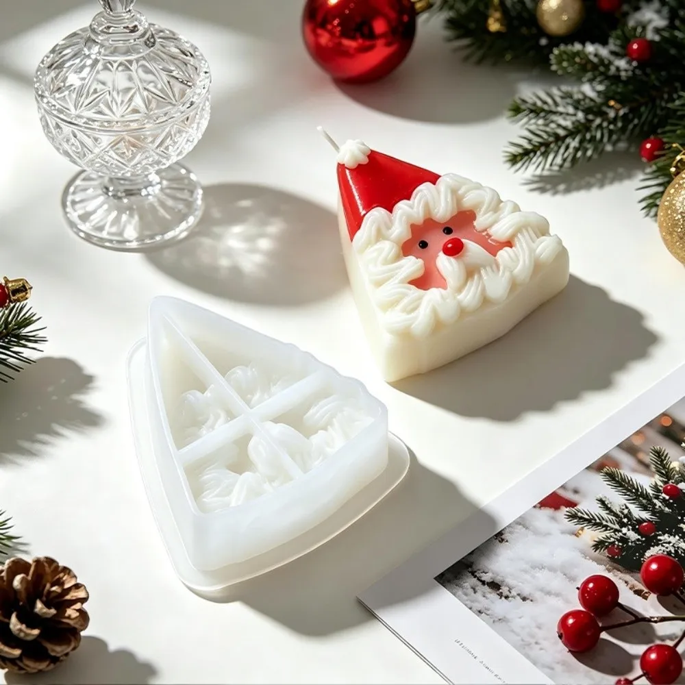 Round/Triangular Shape Christmas Candle Mold Non-Stick Whipped-Cream Texture Plaster Mold Reusable Easy Release Santa Claus Mold
