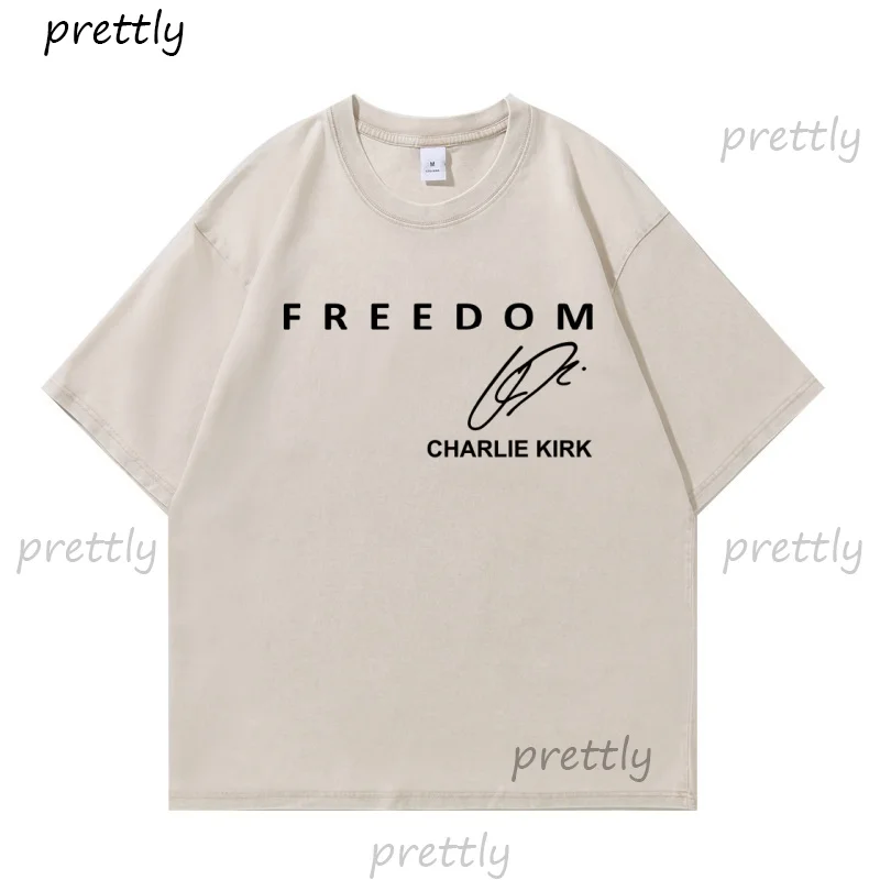 

Charlie Kirk Freedom T Shirt Cotton Short Sleeve Patriotic Charlie T-shirt Printed Cotton Vintage Washed Graphic Unisex T Shirt