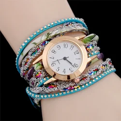 Luxury Watches Women Flower Popular Quartz Diamond Leather Bracelet Female Ladies Gemstone Dress Wrist Watch Wristwatch Clock