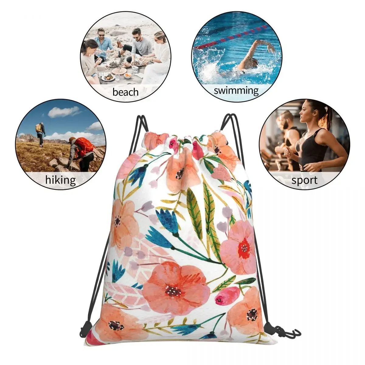 Zaini per danza floreale Borse portatili multifunzionali con coulisse Borsa sportiva tascabile con coulisse Borse per libri per studenti in viaggio