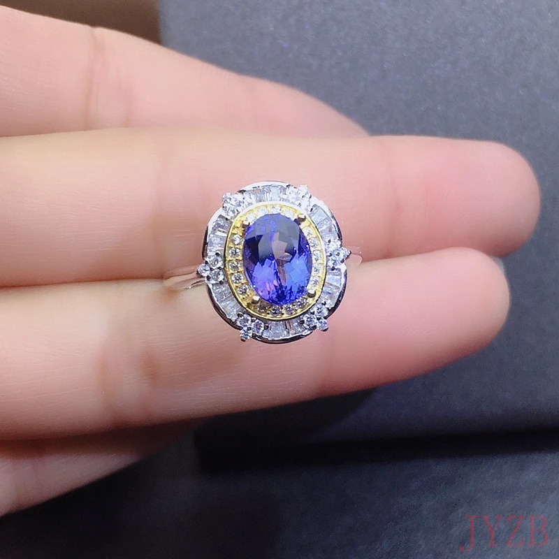 Fine jewelry natural Tanzanite 925 sterling silver new women's ring support test trendy 6*8mm