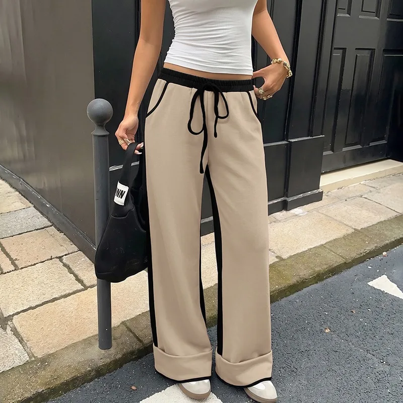2026 New Color Block Pants Women Patchwork Draped Cuff Casual Fall Winter