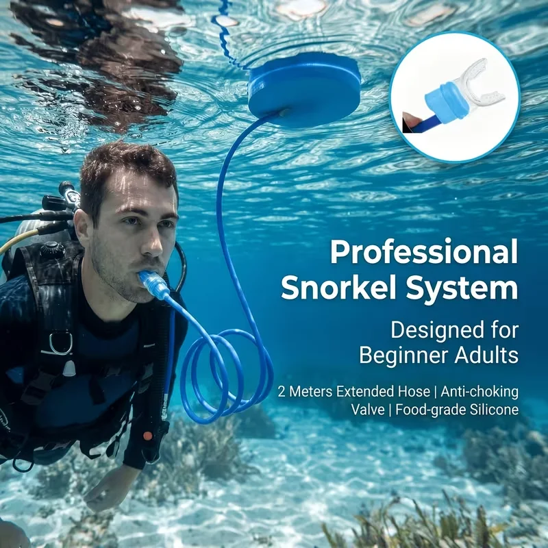 2M Adult Full Dry Snorkel Breathing Tube Universal for Men Women Swimming Diving Swim Gear Pool Ocean Water Sports