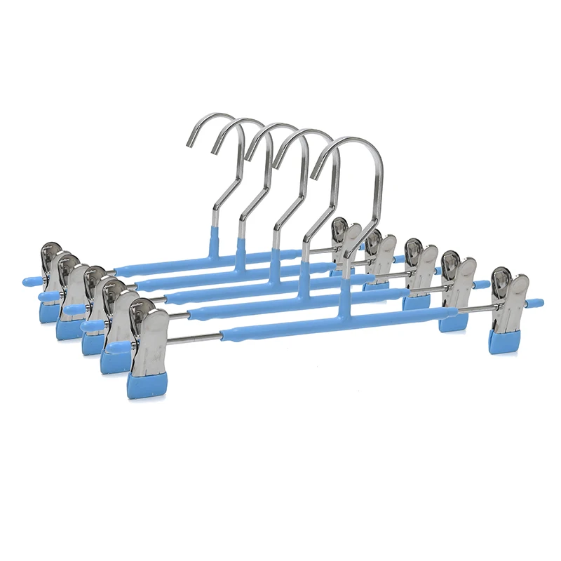 12Pcs Trousers Hangers Skirt Hanger Metal Clothes Rack with Clips Anti-slip Clothespins Wardrobe Storage for Jeans Pants