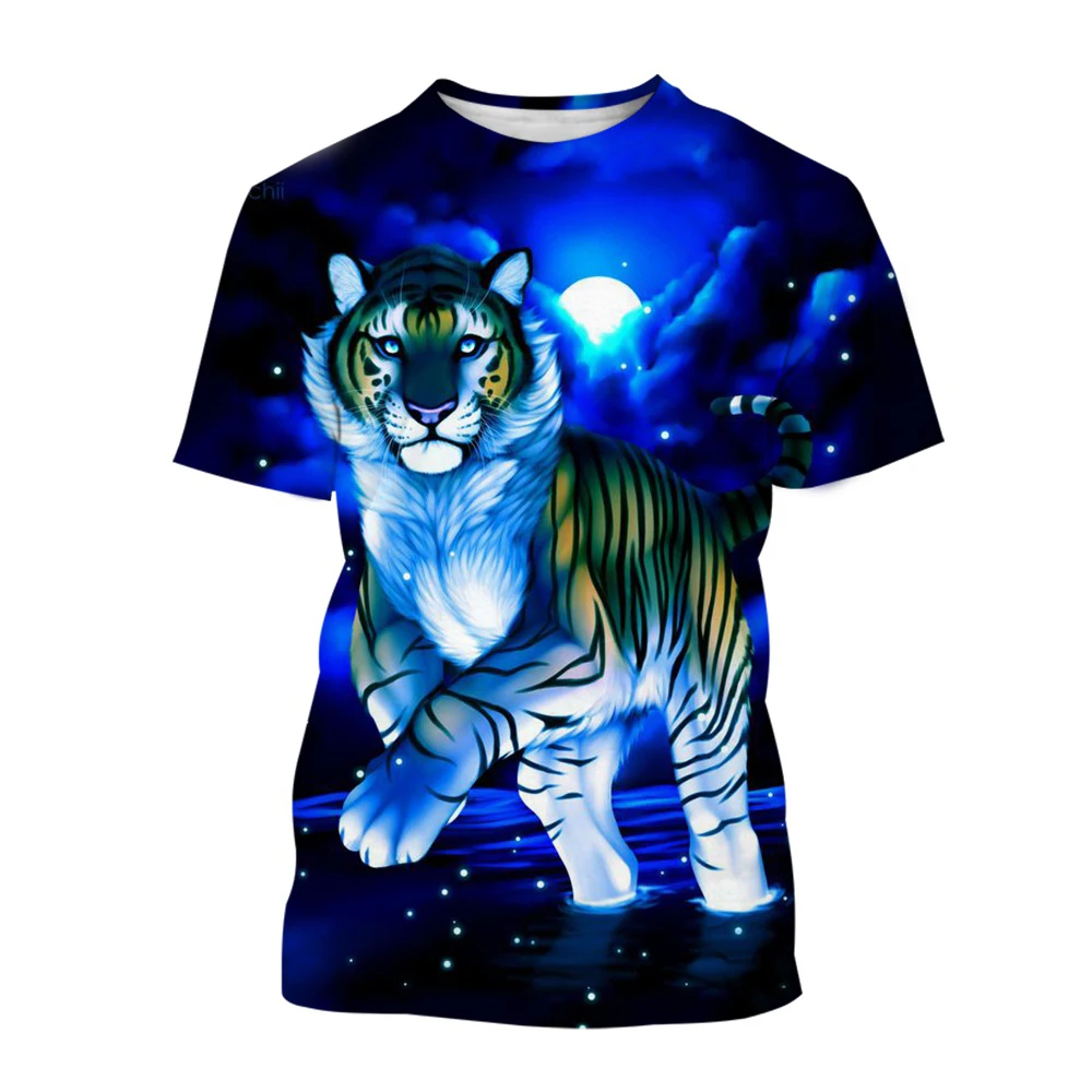 Summer Fashion Personality Tiger graphic t shirts Men Casual Sports Trend Handsome Short Sleeve 3D Printing Round Neck Tees Tops