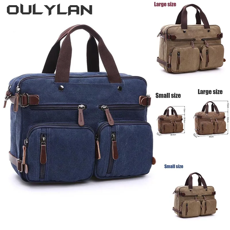 Backpack Two Sizes Canvas Bag Men Business Briefcase Hand-held Handbag Large Capacity Computer Storage Bag Shoulder Bag