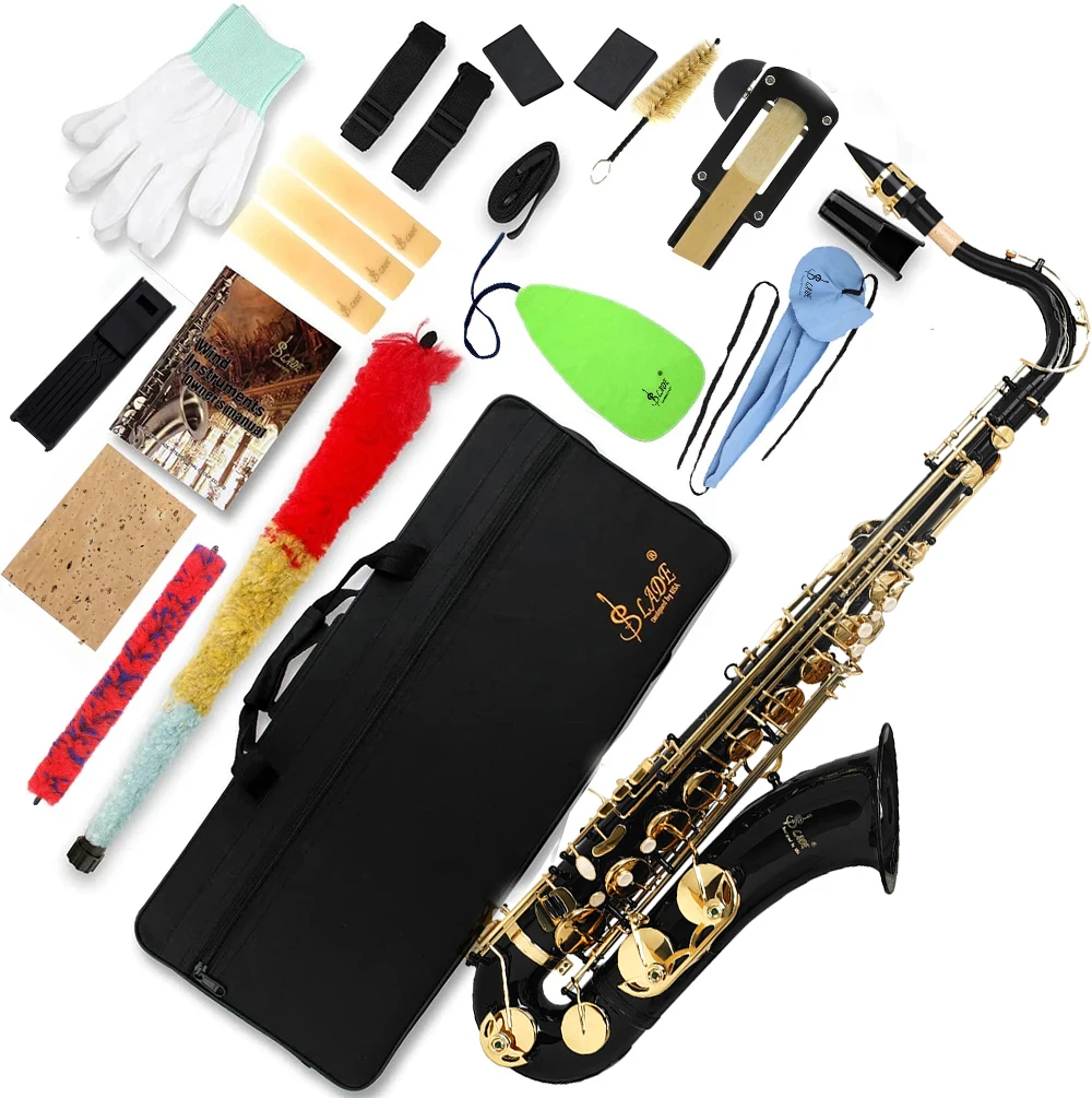 

Hot Selling Black Gold Saxophone Bb Tenor Saxophone Brass Musical Instrument Professional with Case Brush Trimmer Cleaning Kit