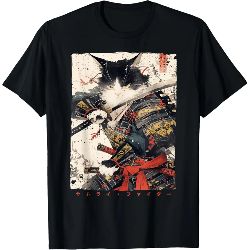 Samurai Cat Warrior Ukiyo Ink Artwork funny T-Shirt