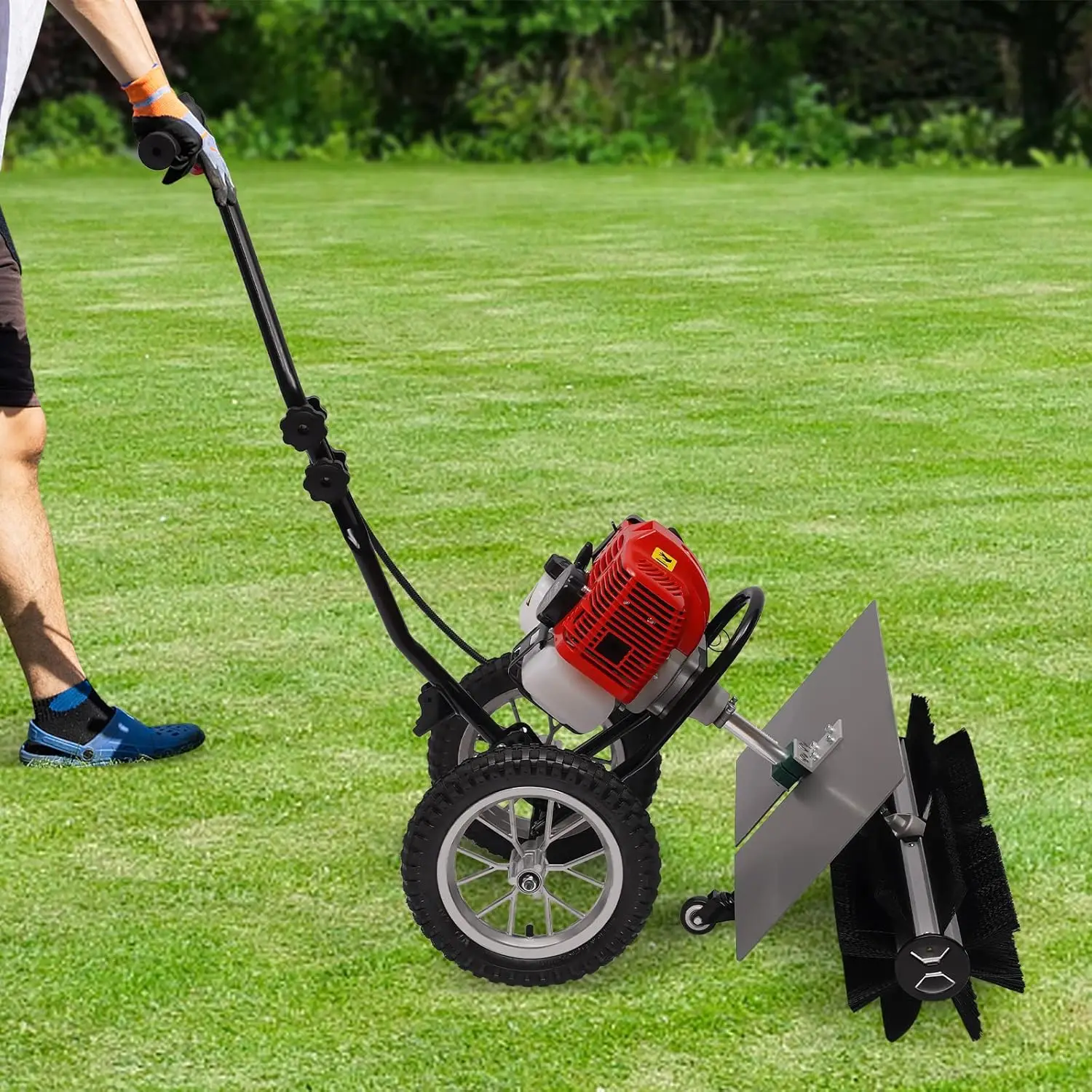 

Outdoor Hand Held Gas Power Broom 43CC 2-Stroke Walk Behind Push Lawn Sweeper Artificial Turf Gas Power Sweeper Handheld