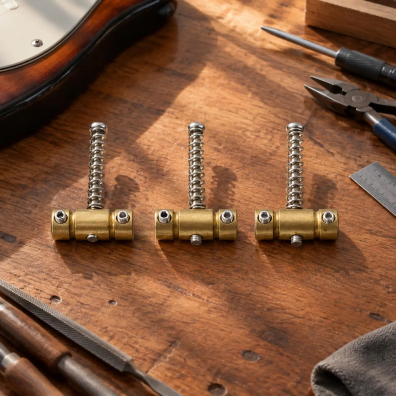 Fixed Bridge Saddle Brass for Electric Bass Guitar 4 String Instrument Hardware with Allen Wrench