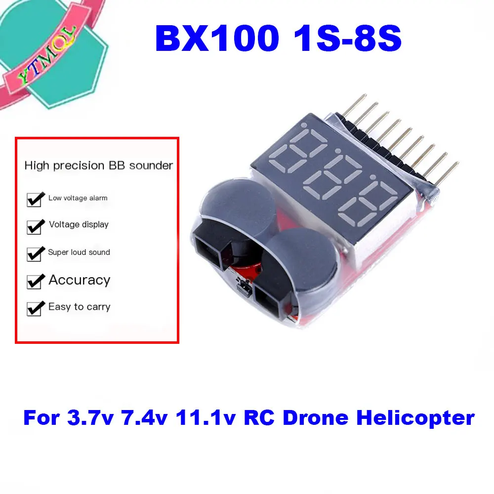 

1Pcs BX100 1S-8S Battery Voltage Meter Tester Lipo Battery Monitor Buzzer Alarm Indicator For 3.7v 7.4v 11.1v RC Drone Helicopte