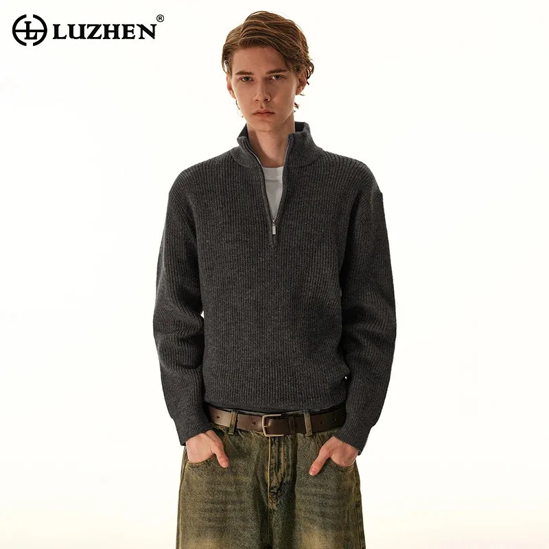 

LUZHEN 2025 Winter New Knitted Stand Neck Long Sleeve Pullover Men Fashion High Quality Solid Color Elegant Male Sweater JY3441