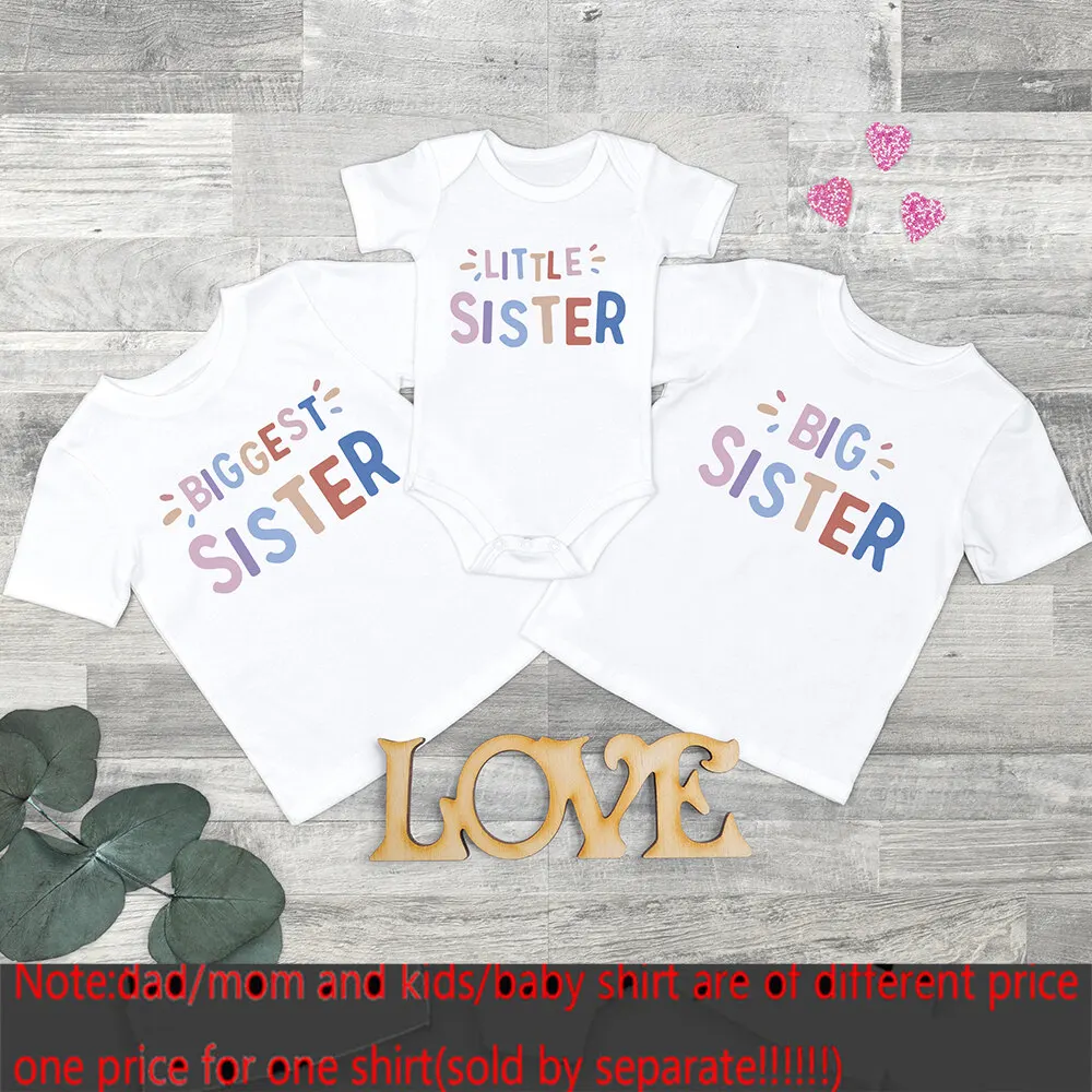 Big Sister Little Sister Matching T Shirt Kids Girls Sibling T-Shirt Baby Bodysuit Older Sister Younger Sister Tee Shirts Tops