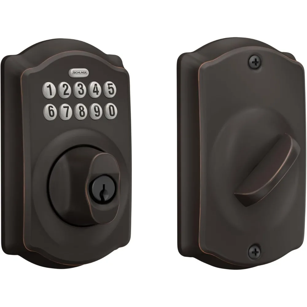 BE365 V CAM 716 Camelot Keypad Deadbolt, Electronic Keyless Entry Lock, Aged Bronze