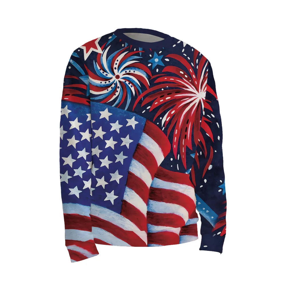 

Unisex Clothing American Flag Men's Sweatshirt 3D Printed Colorful Firework Long Sleeve Streetwear Crew Neck Pull On Sweatshirt