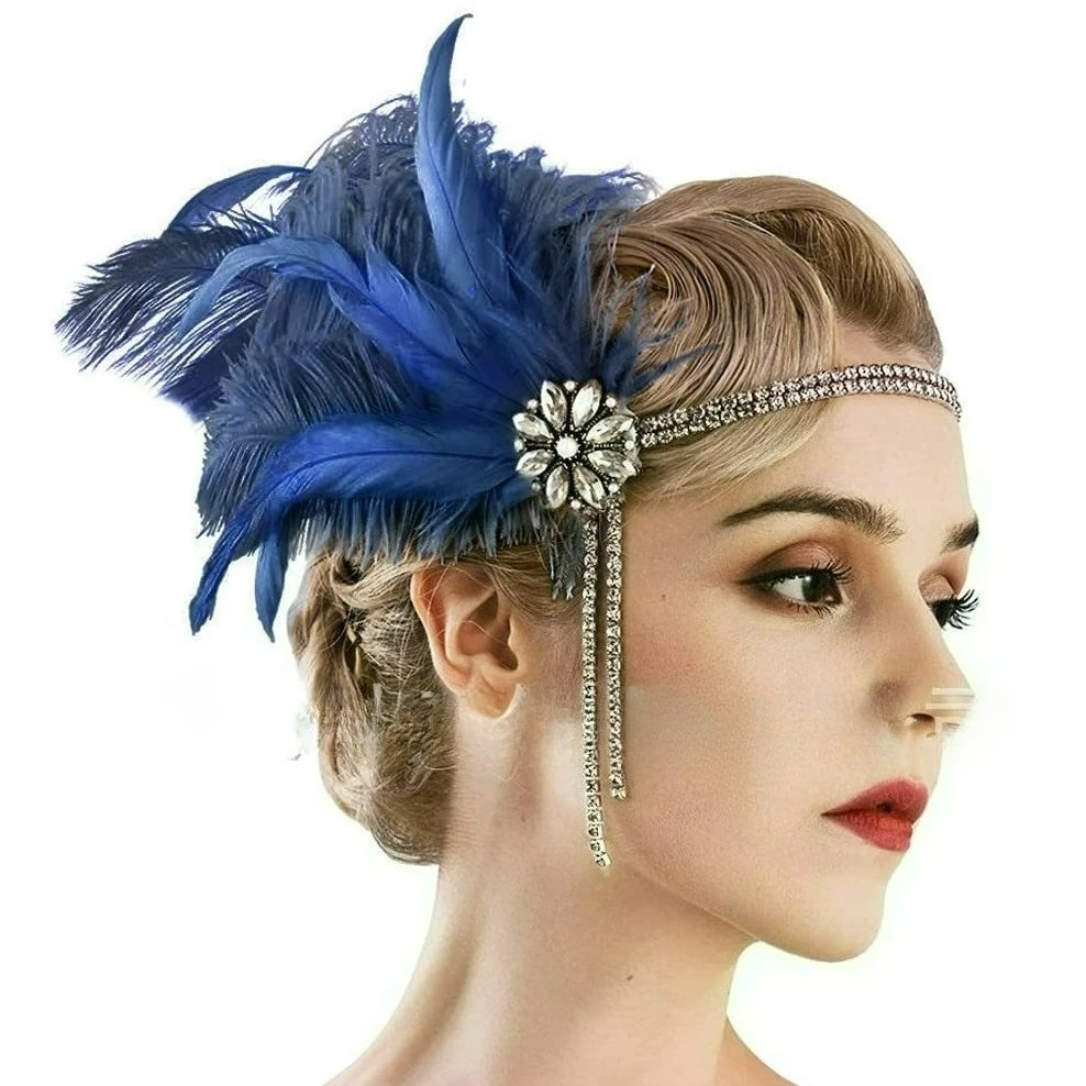 

Винтажная новая повязка на голову с бриллиантами и перьями, свадебный головной убор, украшение для танцев, головной убор в стиле Гэтсби.