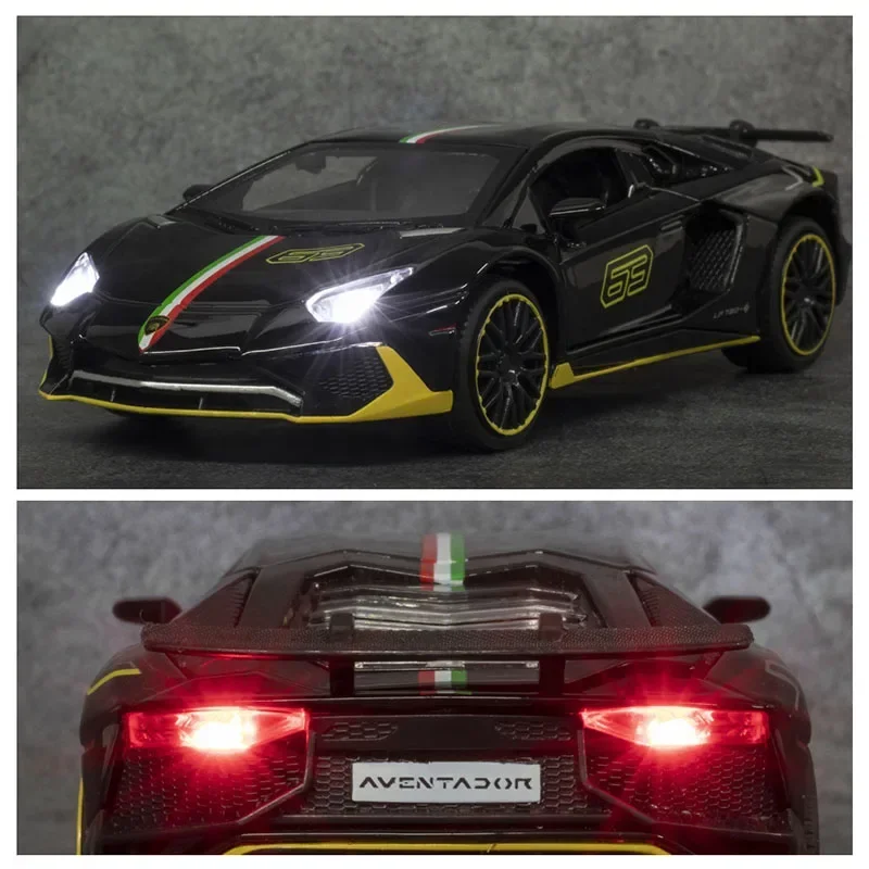 1:32 Lamborghinis LP780 SVJ Diecasts Toy Vehicles Car Model Alloy Boys Toy Car Simulation Sound Light Collectibles Kids Toy Gift