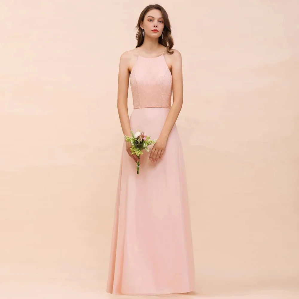 

LISER Halter Bridesmaid Dress Pink Floor Length Formal Event Dress