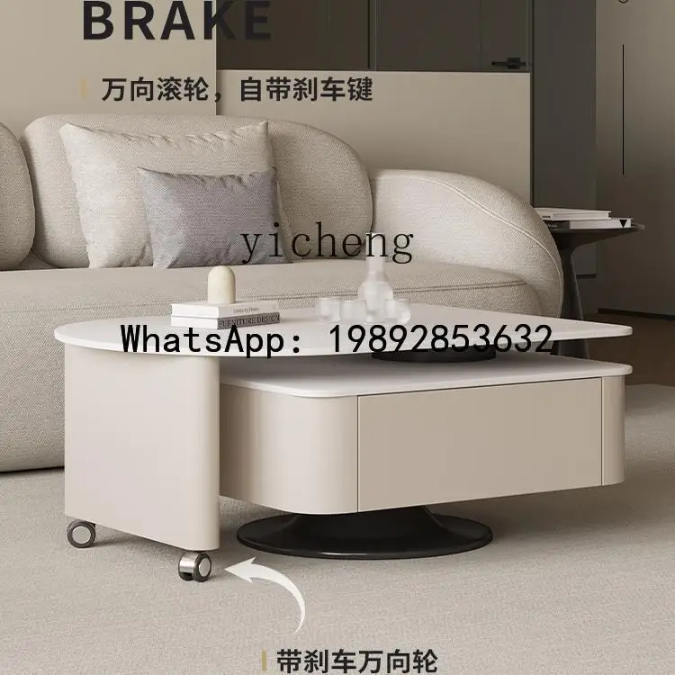 مزيج طاولة القهوة BB كريم الرياح الصخرية مع عجلات للاستخدام المنزلي، إحساس بسيط ومتقدم، قابل للسحب #2