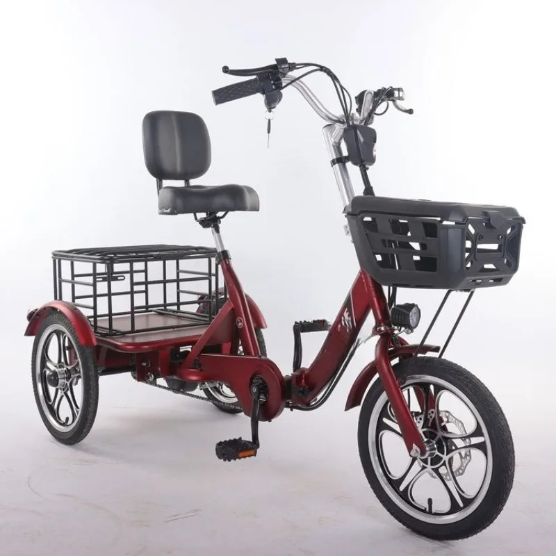 Folding elderly mobility single and double pedal assist lithium battery electric three-wheeled bicycle