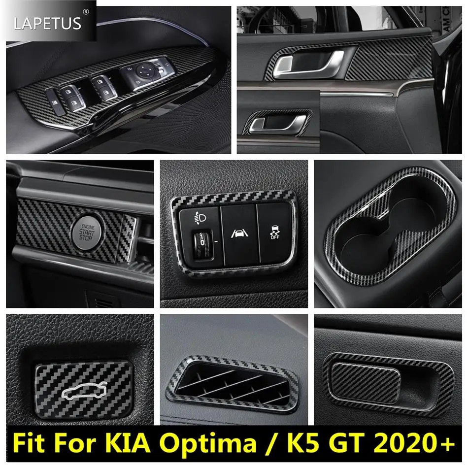 

Car Head Lights / Water Cup / Trunk Switch Button Panel Cover Trim For KIA Optima K5 GT 2020 2021 2022 Carbon Fiber Accessories