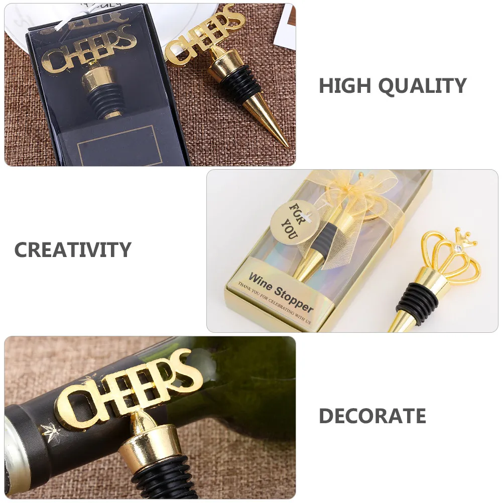 2Pcs Crown Cheers Alloy Wine Stopper Decorative Bottle Plug Airtight Seal for Liquor Beverages Disco Bar Masquerade Halloween
